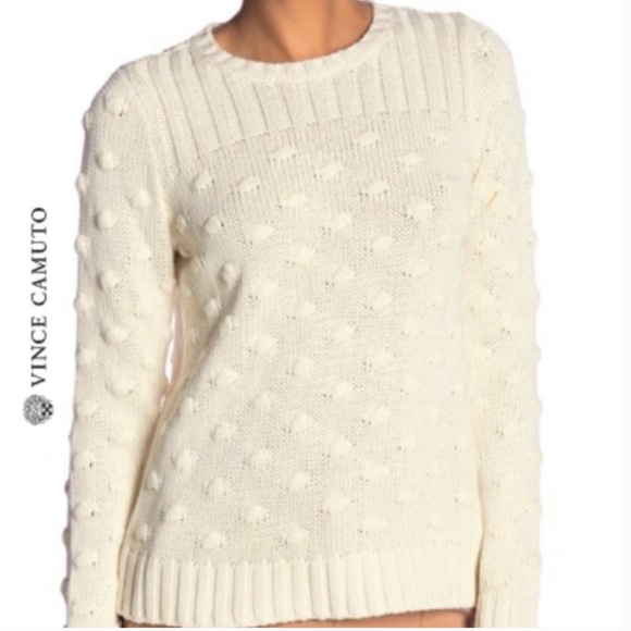 New Vince Camuto Estate Jewel Cotton Ball Cream Crewneck Sweater Size S - Picture 3 of 11